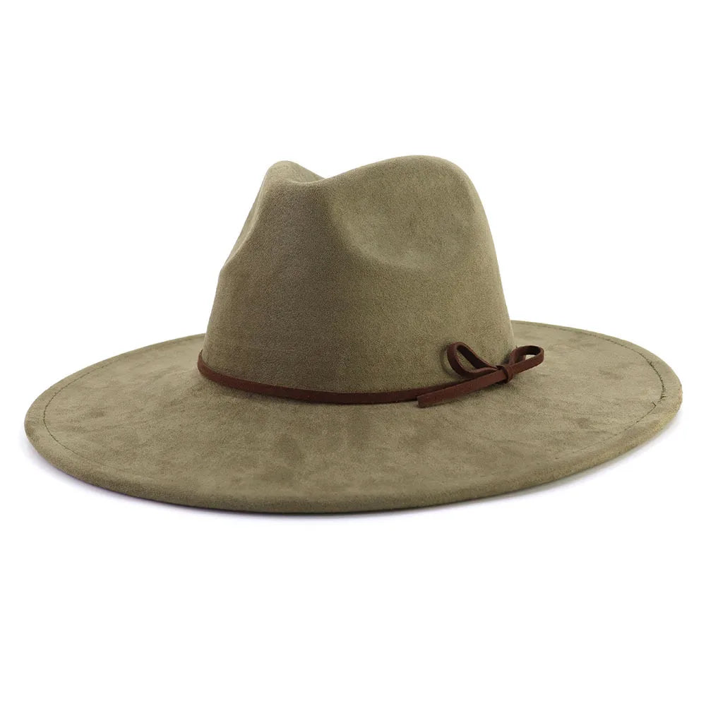 Suede fedora hat with same color accessories teardrop top wide brim hat for men and women Panama hat chapeau homme sombrero