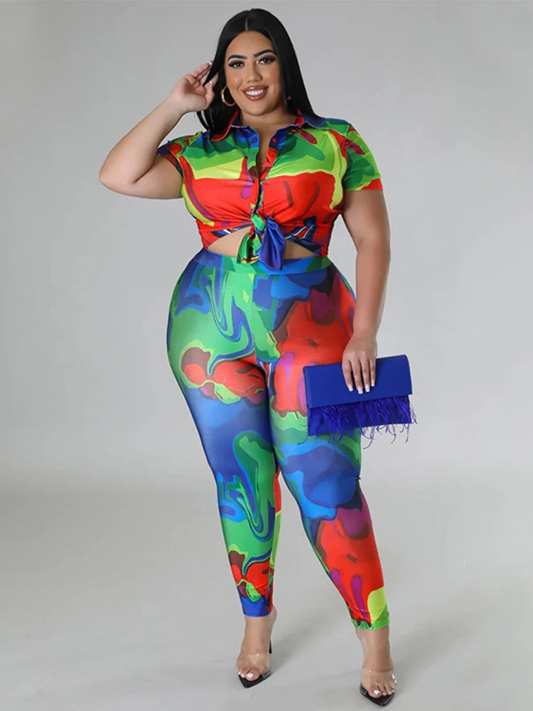 Satin Silk Top & Pants 2 Piece Set