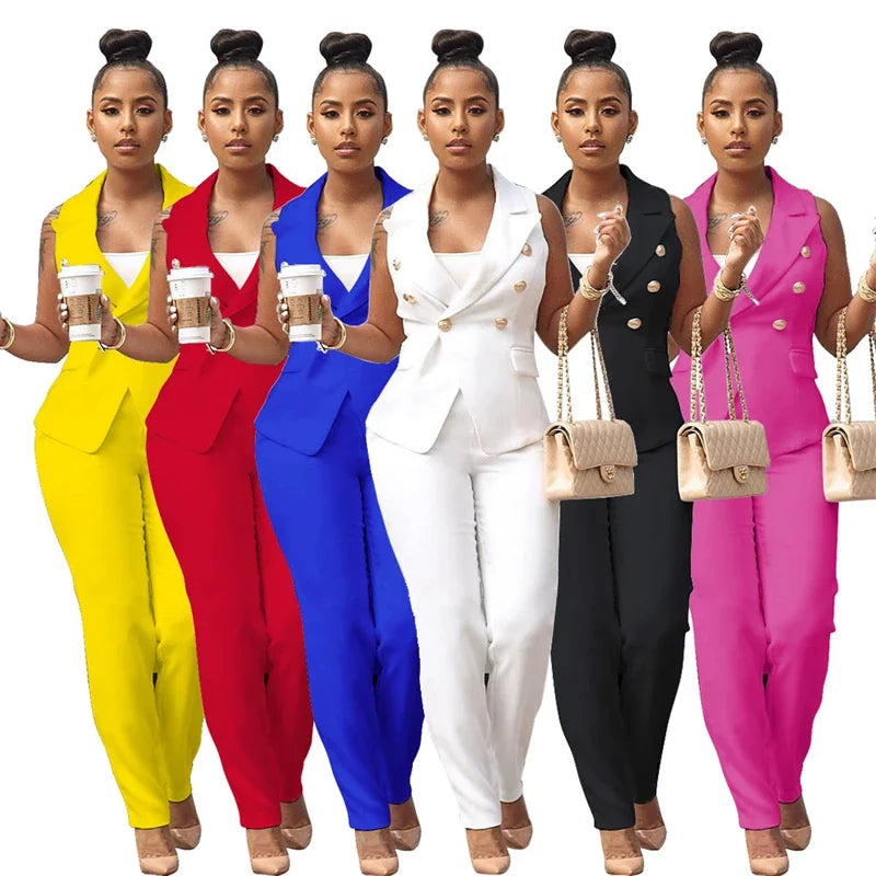 Business 2 Piece Sleeveless Blazer & Pants Set