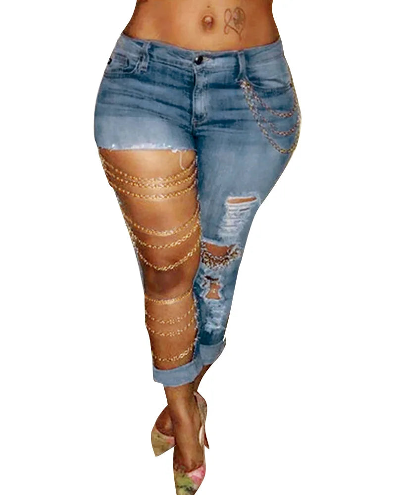 Denim Cut Out Pants