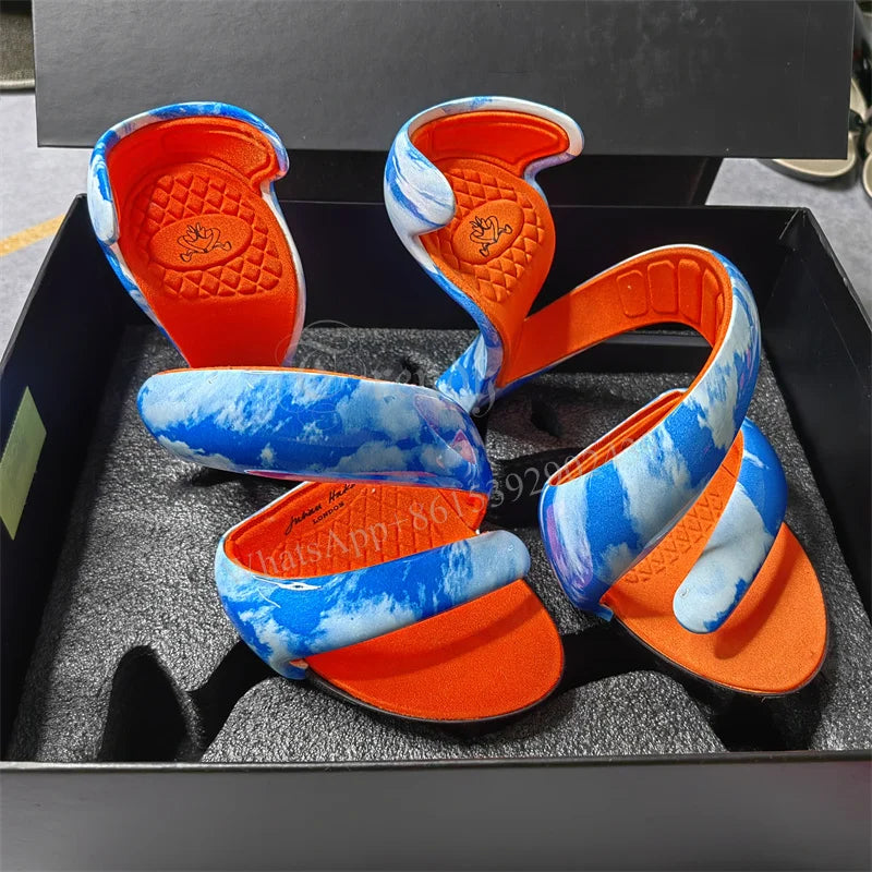 Sandals Gladiator Snake Shoes Blue Patent 2025 Women Riband Design Mixed Colors Strange Style Slip On Modern Fashion High Heels