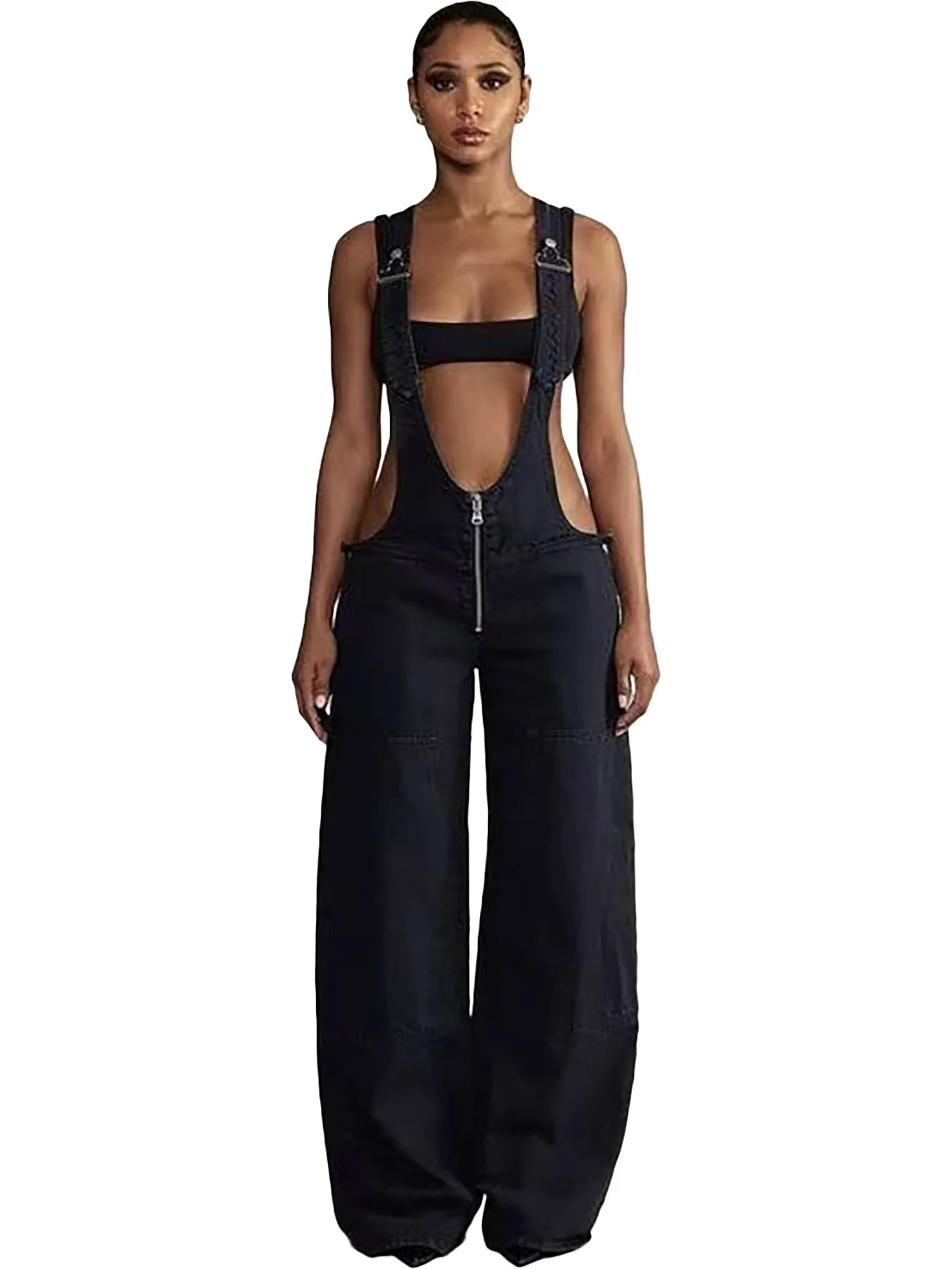 Street Style Sexy Low Waist Strap Jumpsuit Wide-leg Jeans New Personalized Hot Girl Trousers Fashionable Loose Jeans