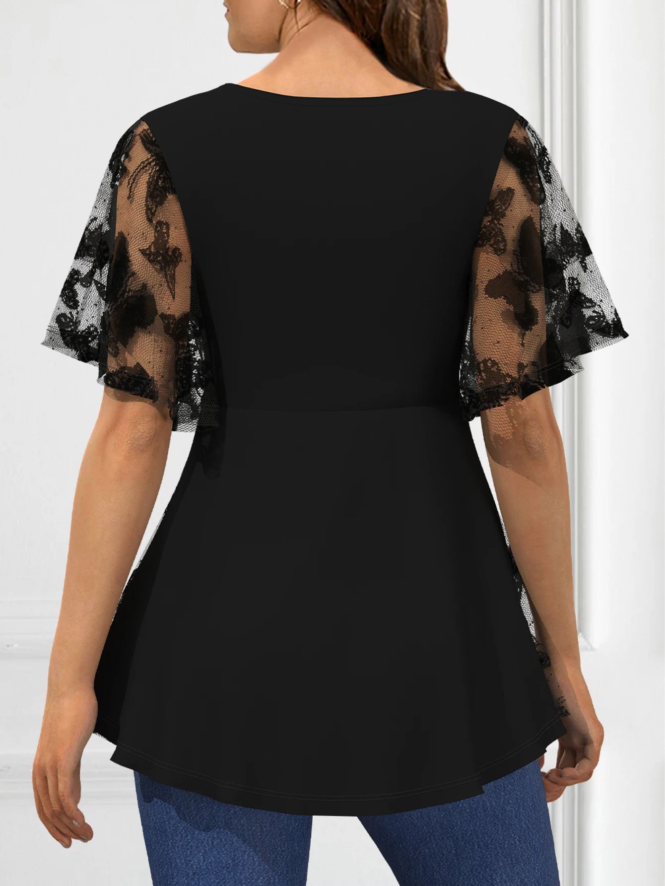 Casual Butterfly Lace-Up Sheer Top