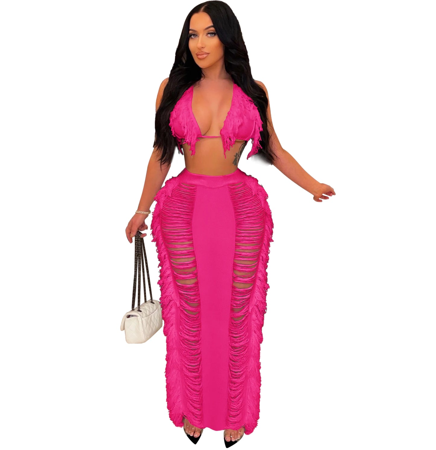 Sexy Bra Crop Top Pants Hollow Out Set