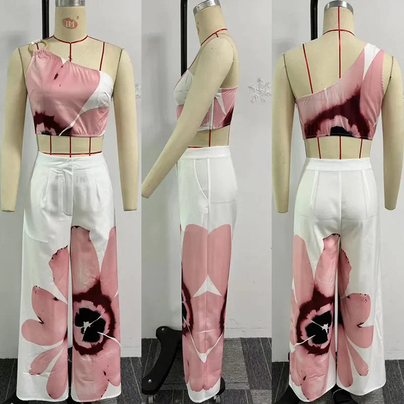 2 Piece Top and Loose Wide Leg Pants Set