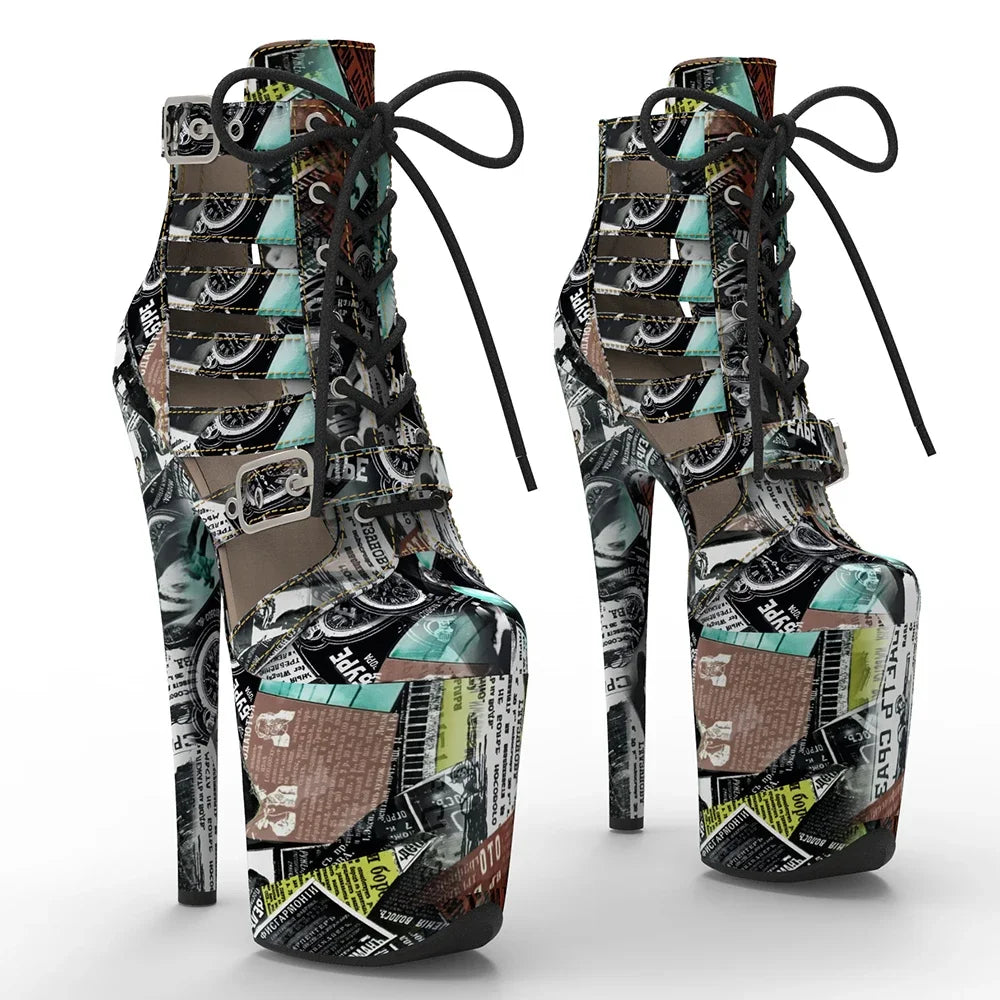 Printed High Heel Platform Boots