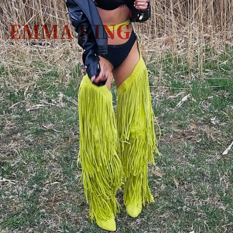 Snakeskin Thigh Long Tassel High Heel Boots