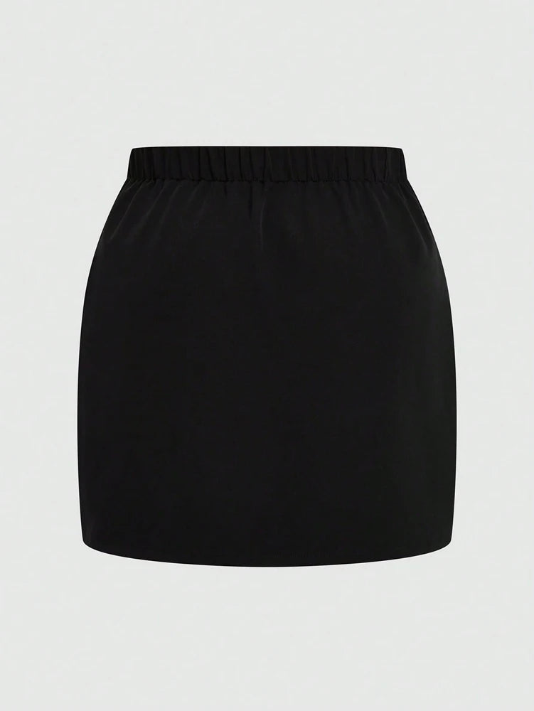 Top & Bowknot Slit Skirt Two Piece Set