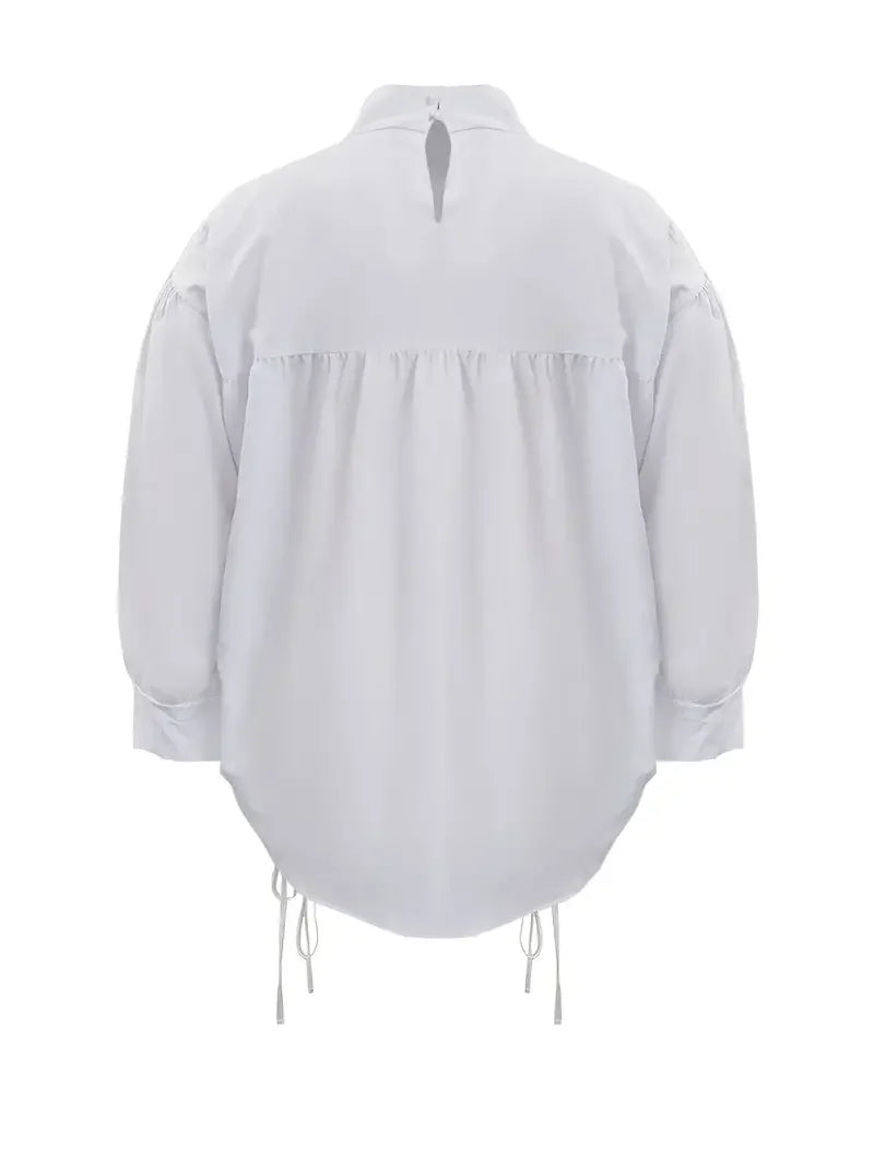 LW Plus Size Dresses Half A Turtleneck Fold Design Shirt Dress Lantern Sleeve Loose Mock Neck Straight Drawstring Women dress