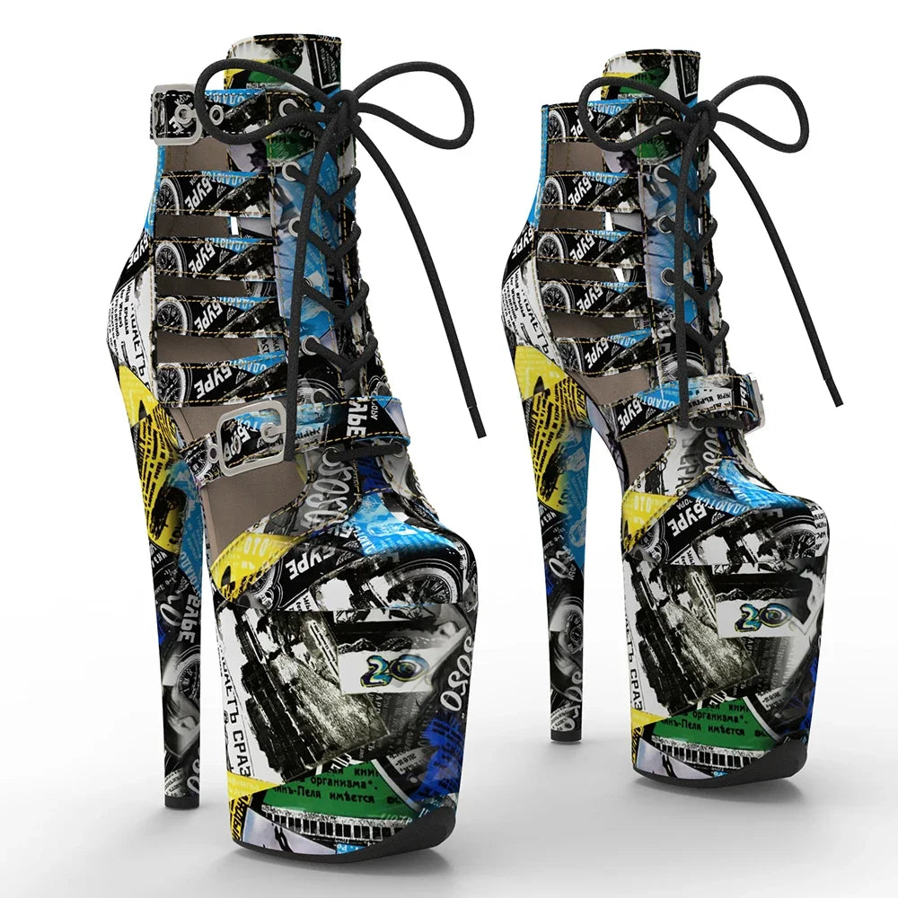 Printed High Heel Platform Boots