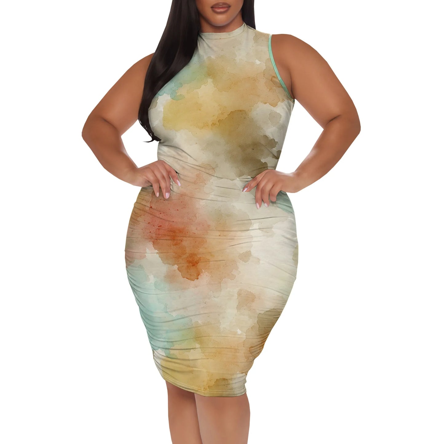 Sleeveless Abstract Brushstroke Dress