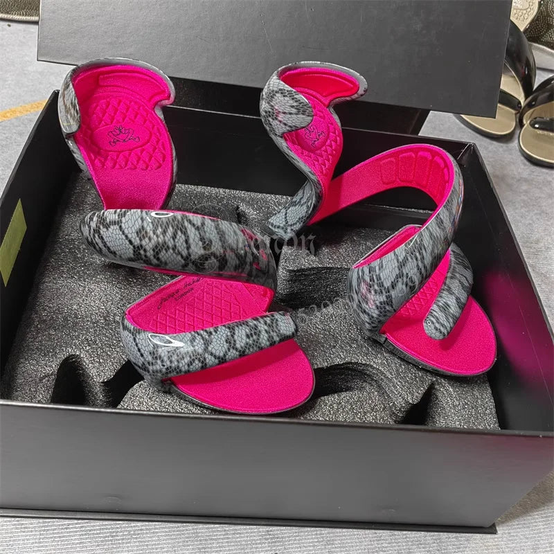 Sandals Gladiator Snake Shoes Blue Patent 2025 Women Riband Design Mixed Colors Strange Style Slip On Modern Fashion High Heels