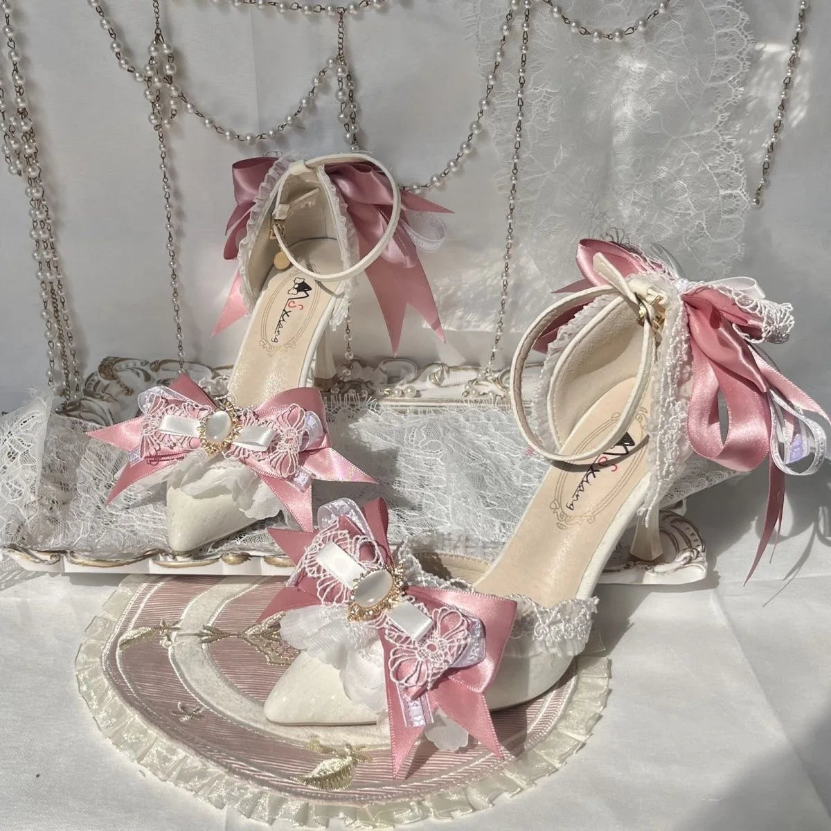 Pink Heeled Sandals Lolita Heels Shoe and Bag Set Luxury Woman High Heels Party Shoes Woman Bow Weddings Bridal Shoes Y2K Heels