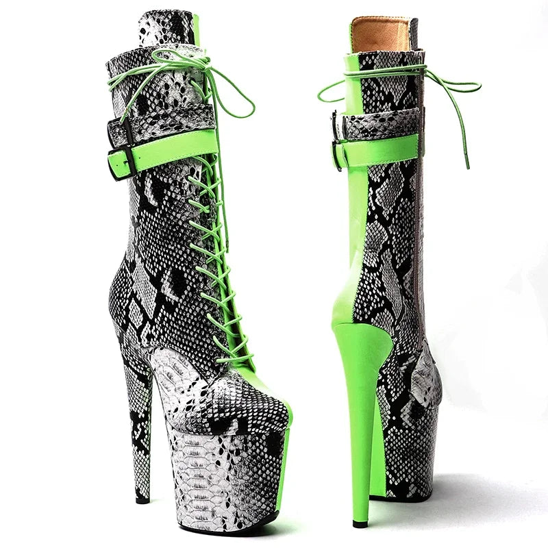 Snake Print Platform High Heel Boots