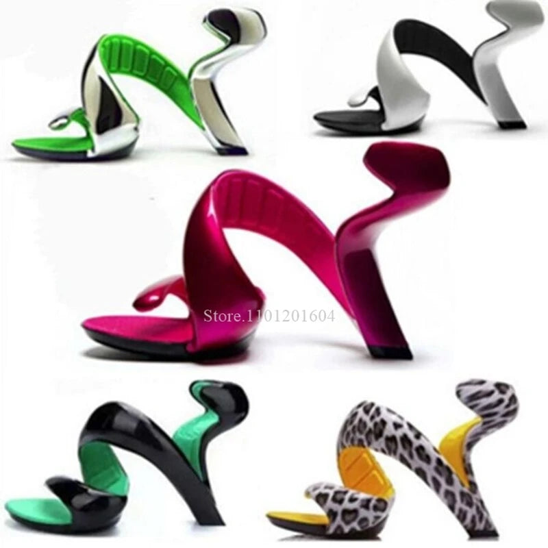Sandals Gladiator Snake Shoes Blue Patent 2025 Women Riband Design Mixed Colors Strange Style Slip On Modern Fashion High Heels