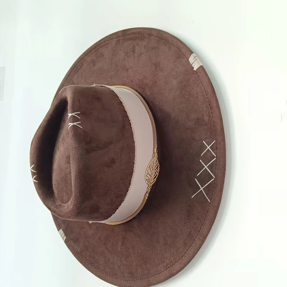 Suede Fedora Hat 9.5cm Wide Brim Suede Hats for Women and Men Hand Sewn Autumn Winter Jazz Hat Fashion chapeau femme шляпа