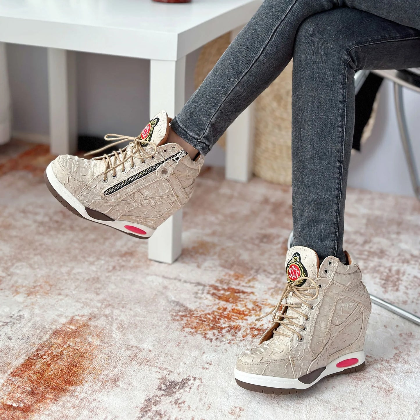 Platform Round Toe Wedge Boots