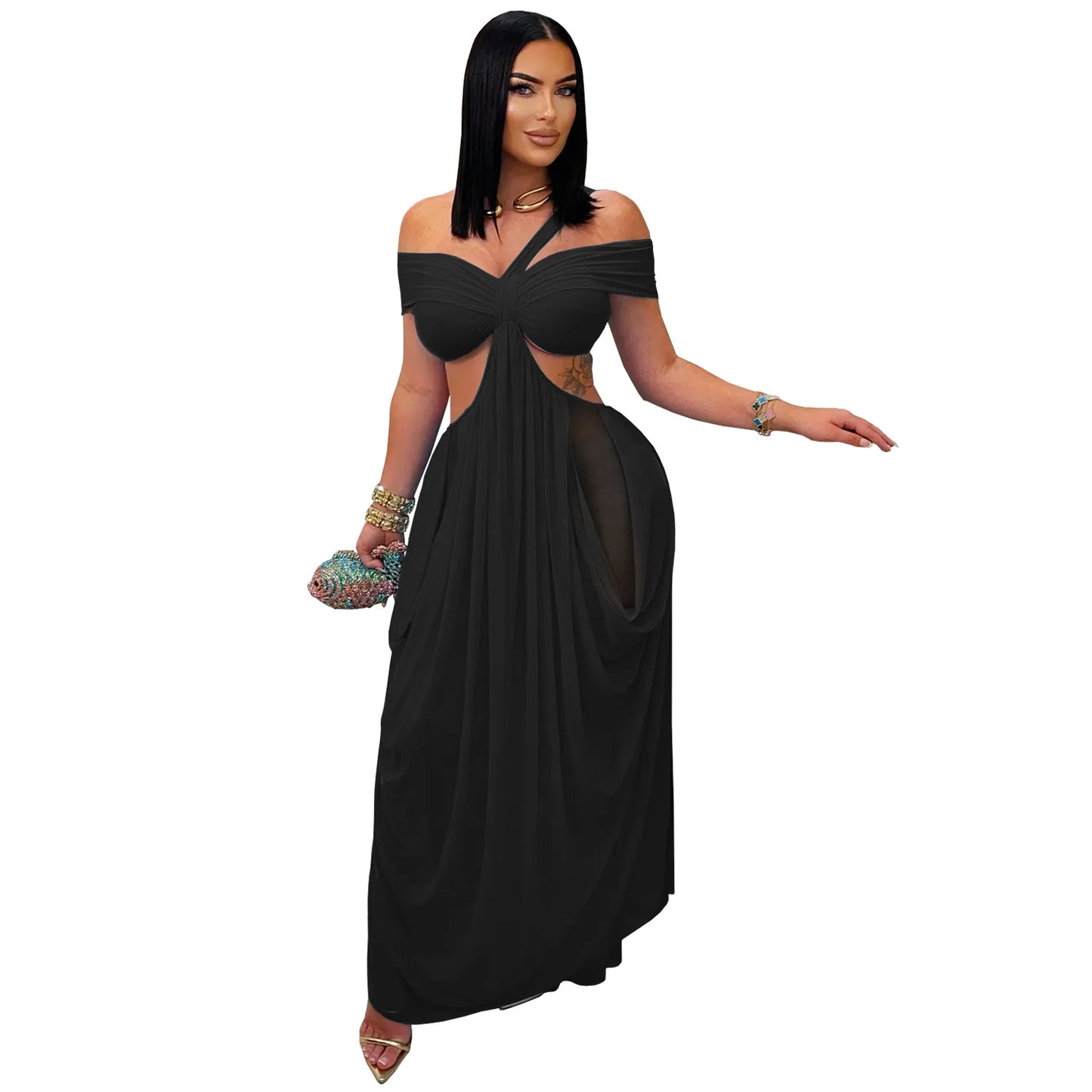 Sexy Mesh Hollow Out Waist Dress