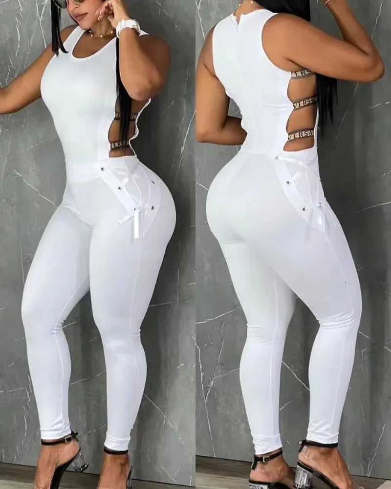 Women's Hollow Out Jumpsuit Summer Clothes Sleeveless Sexy Ladder Yoga Seamless Gym Skinny Casual Daily Long Jumpsuit