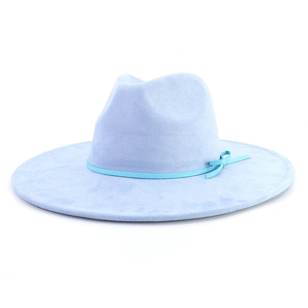 Suede fedora hat with same color accessories teardrop top wide brim hat for men and women Panama hat chapeau homme sombrero