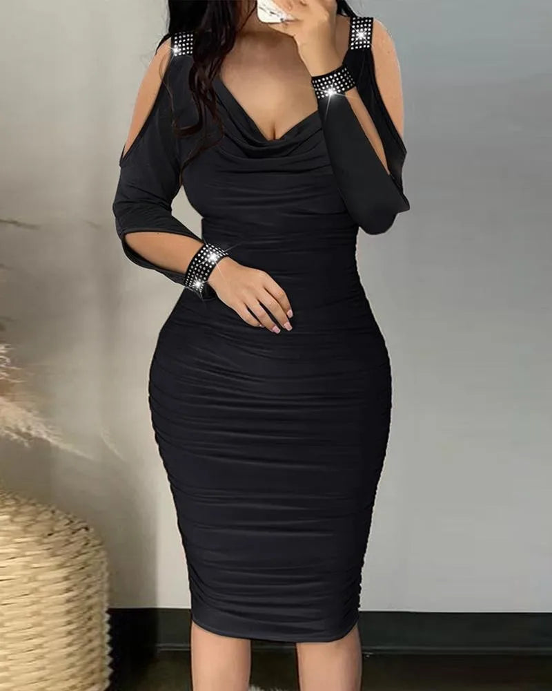 Elegant Cut Out Long Sleeve V Neck Dress