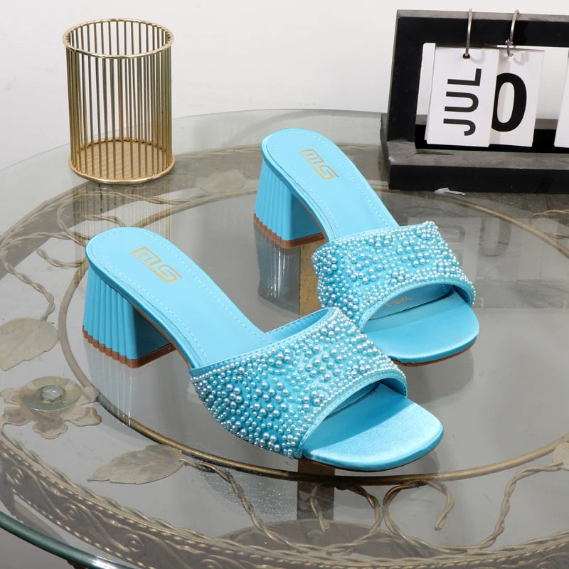 Low Thick Heel Slippers