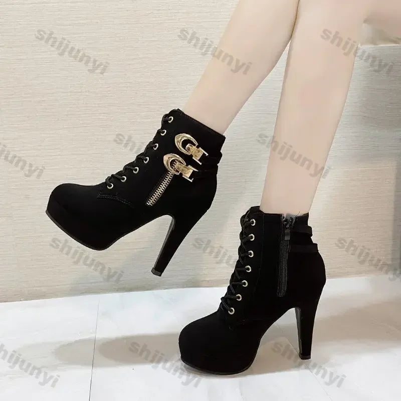 Chunky Heeled Buckle Ankle Platform Boots