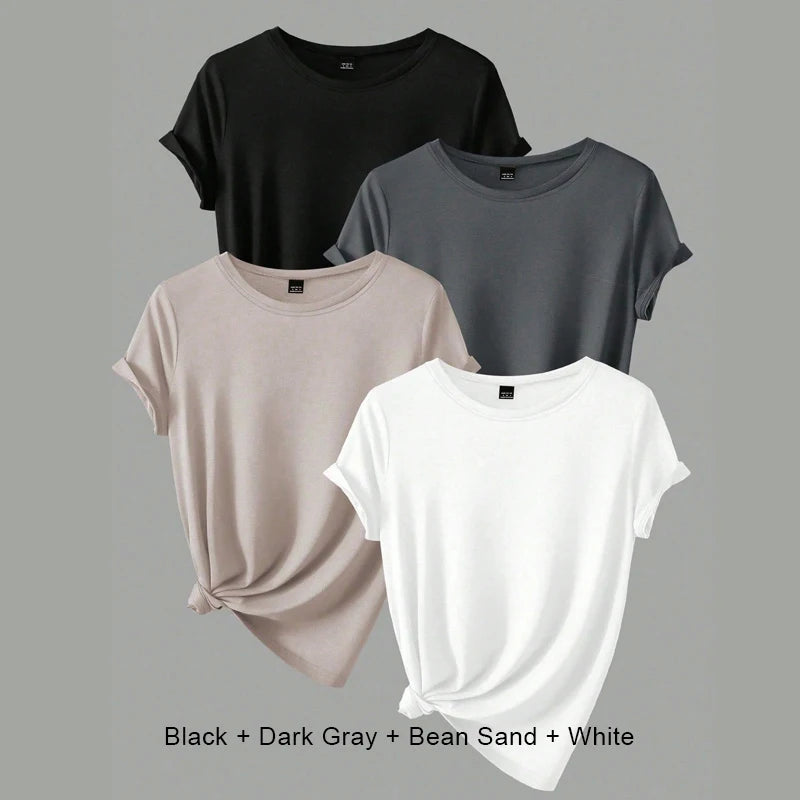 4PCS Women's Trend T-shirts Leisure Summer Tops Woman Clothing Plus Size Short Sleeve T Shirt Clothes for Women Tee Top Outfit