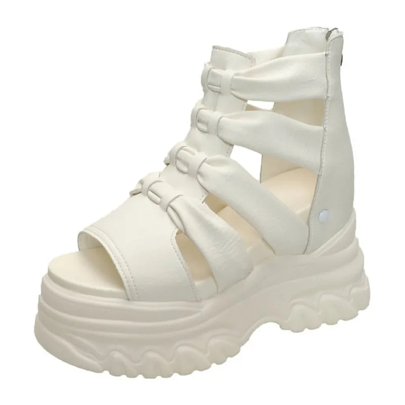 Thick Bottom Soft Leather Hollow Out Boots