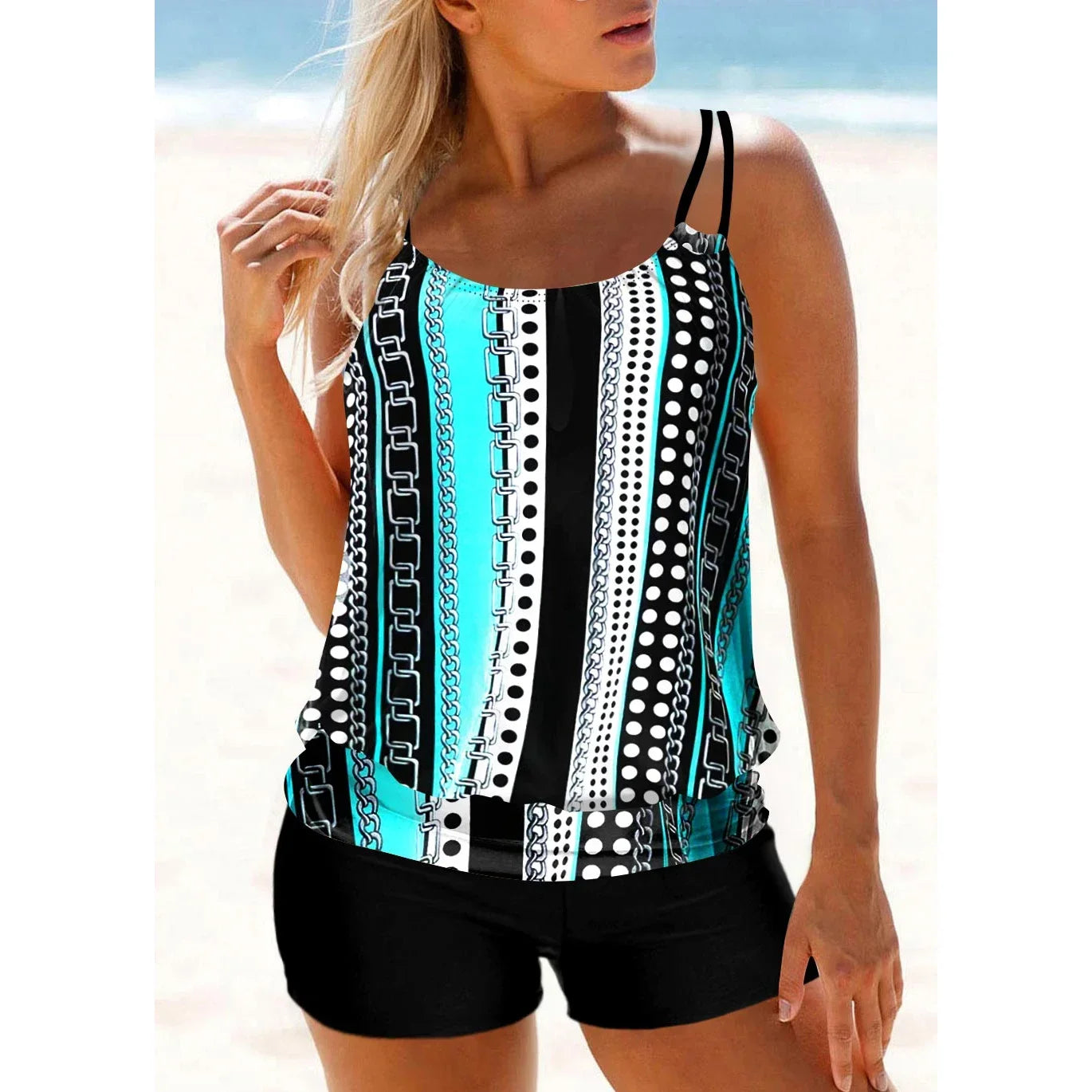 Summer Women's High-quality Two-piece Swimsuit Set, Beach Retro Striped Print Two-piece Swimsuit Set S-6XL