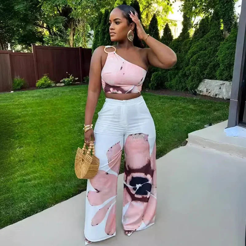 2 Piece Top and Loose Wide Leg Pants Set