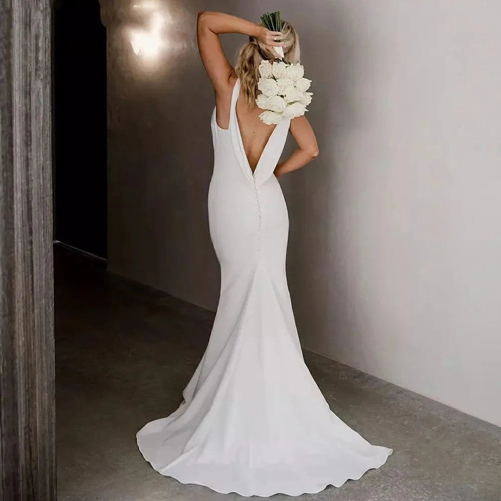 Plus Size Wedding Dress Women Simple Sleeveless V Neck Brides Banquet Wedding Party Dress Elegant mermaid Bridal Gown Customizd