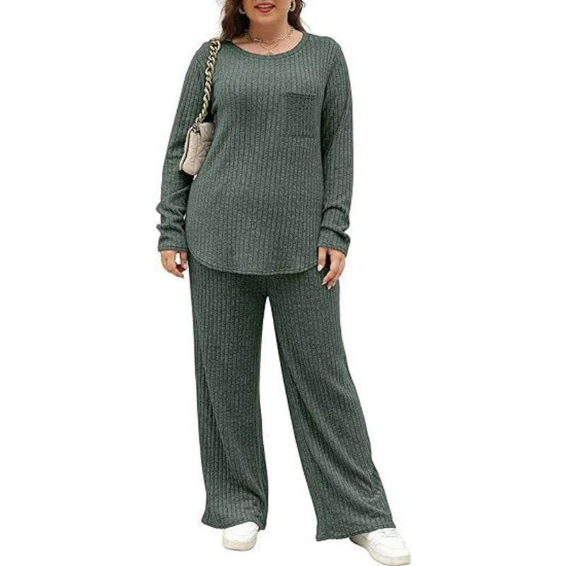 Women's 1XL-5XL Plus Size Autumn and Winter New Hot Selling Set Large Women's Two Piece Home Furnishing Set