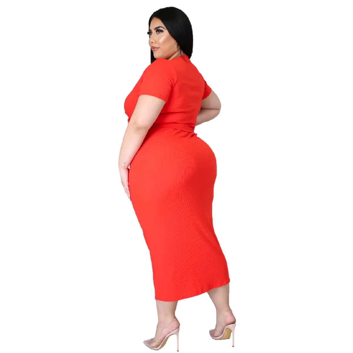 V Neck Casual Top Skirt 2 Piece Set