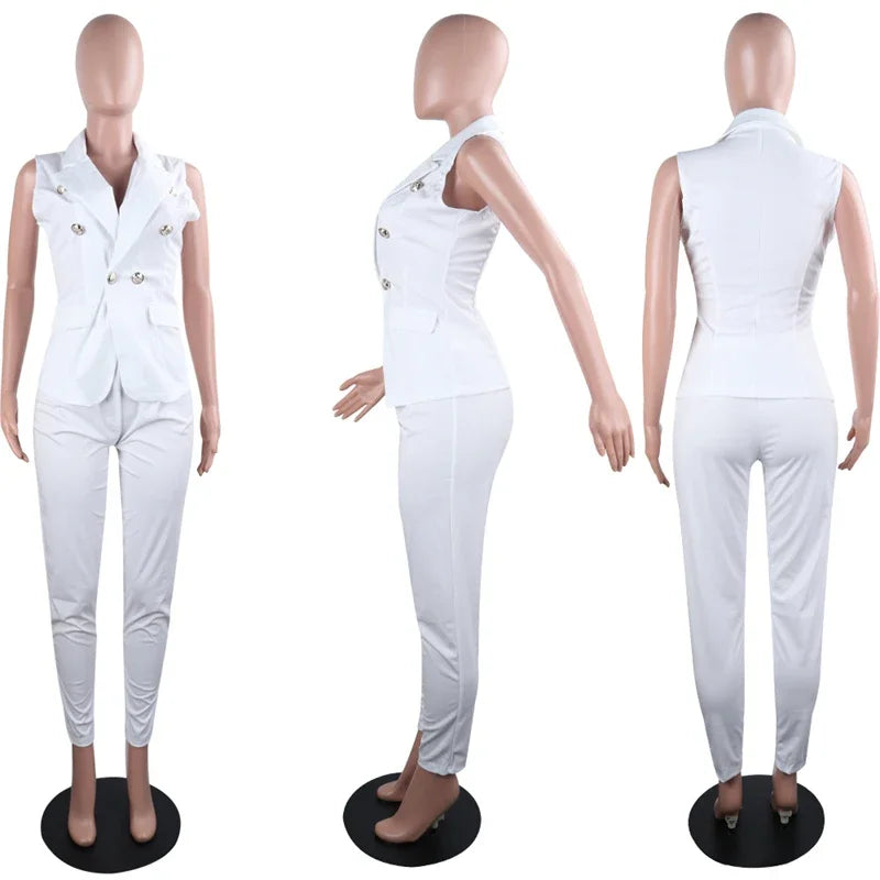 Business 2 Piece Sleeveless Blazer & Pants Set