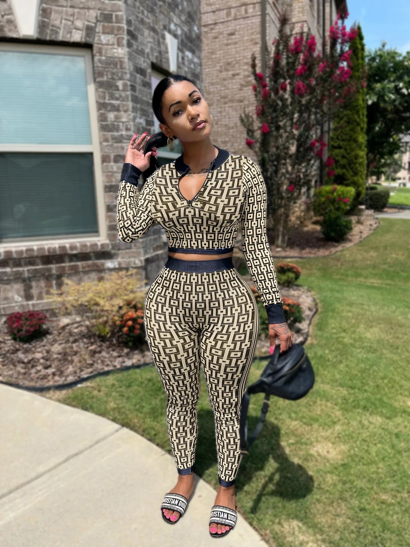 Stretch Knitted Printed Sports Yoga 2 piece Set