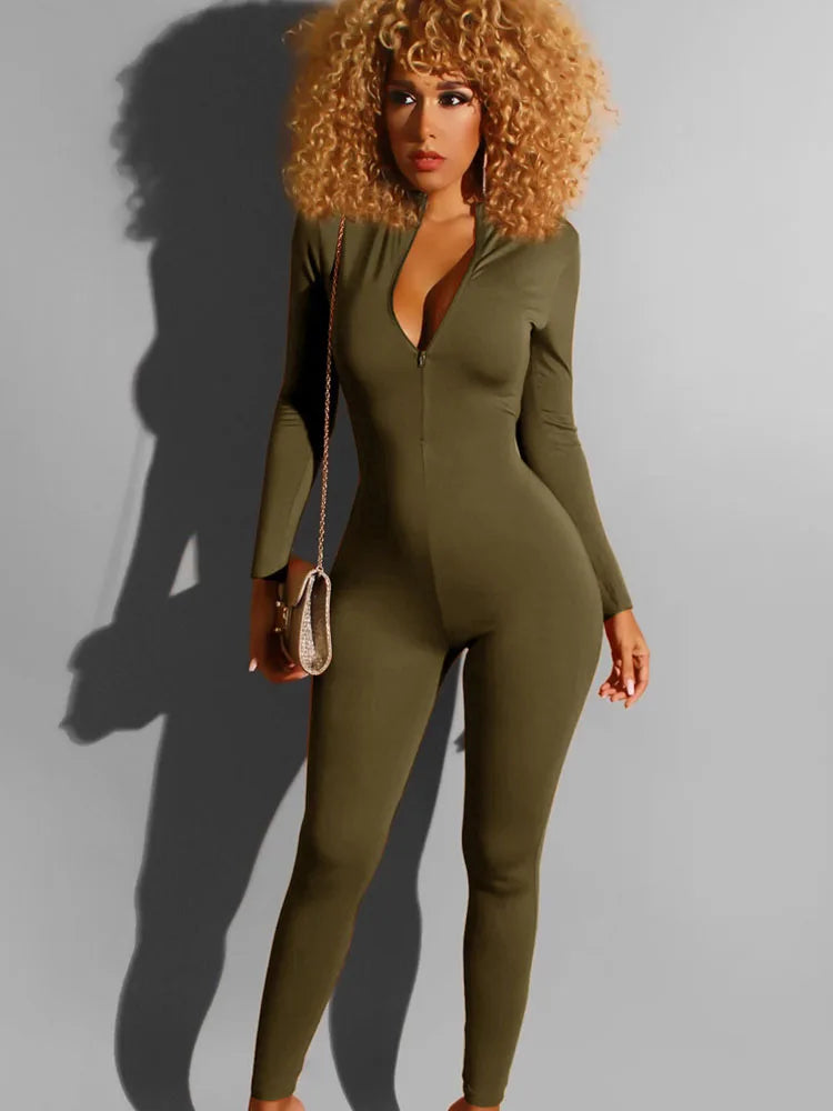 Casual Sporty Solid Bodycon Jumpsuit Women Outfits Long Sleeve Fitness Work Out Skinny Rompers Elastic Overalls for Women Jogger