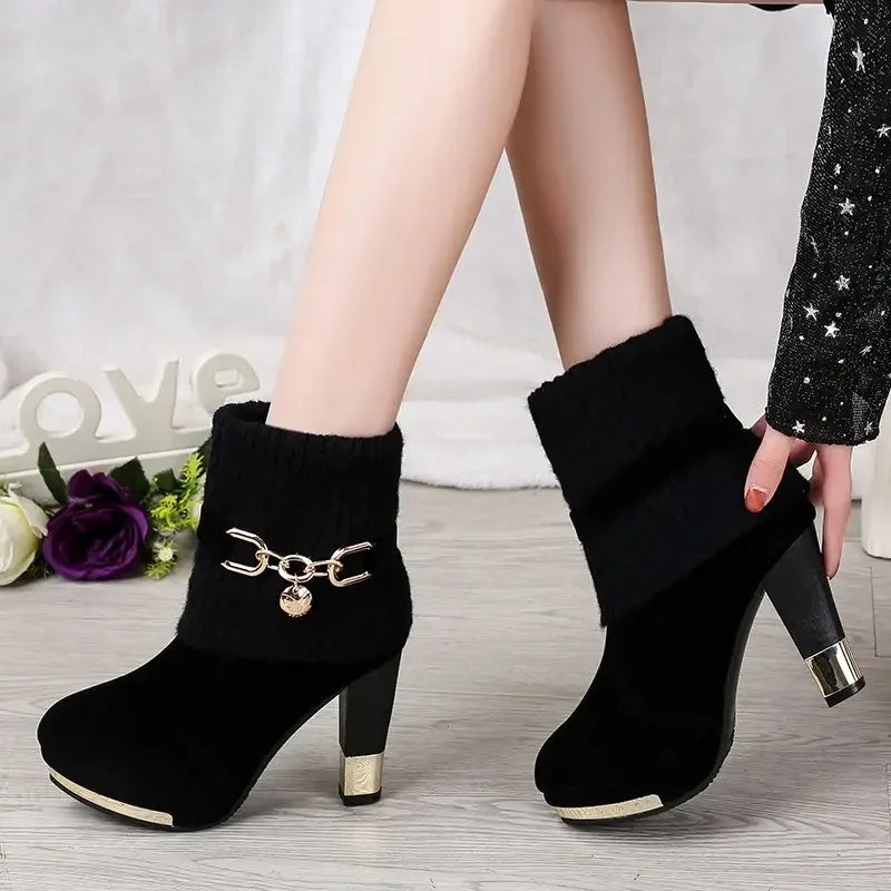 Platform Suede Ankle Thick Heels Boots