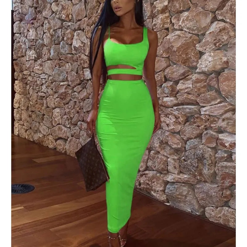 Summer New Women's Skirts Sets Strapless Cutout Crop Top+High Waist Stretch Tight Skirt Sets Fashion Lady Sexy Two-Piece Outfits