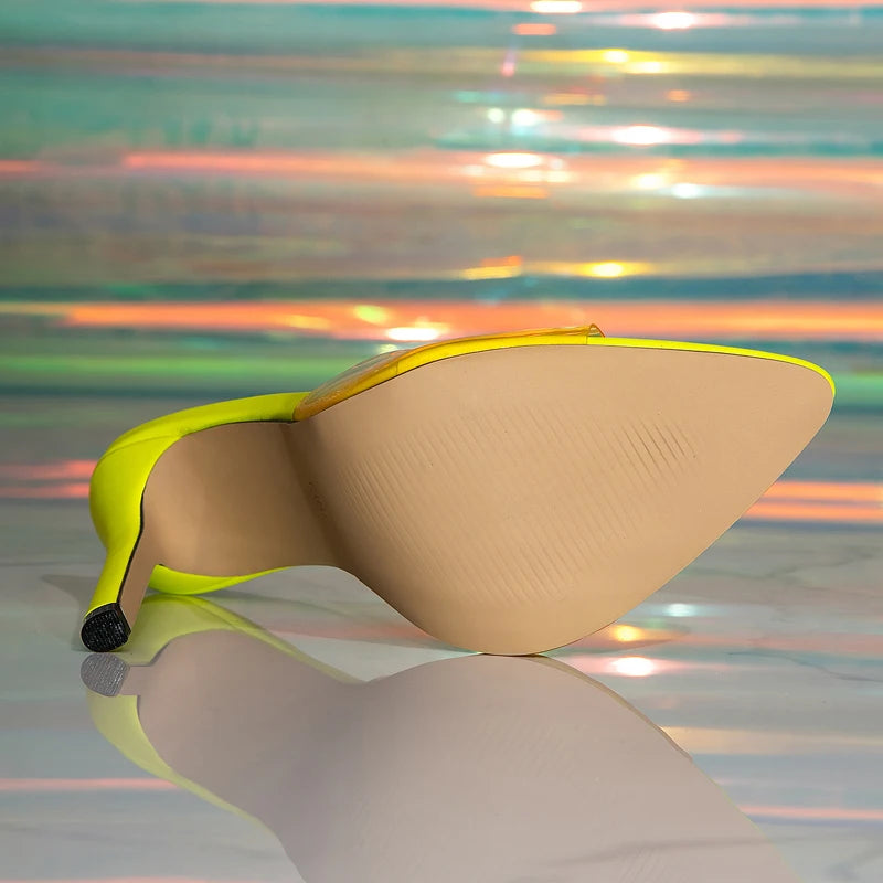Eilyken Sexy Thin High Heels PVC Transparent Women Slippers Fashion Pointed Toe Stripper Party Slide Summer Shoes