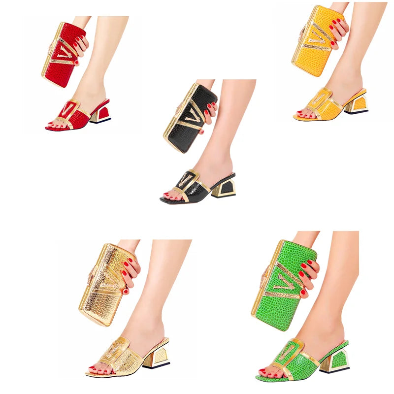 Women's High Heel Dress Sandals with Clutch Purse Set Sparkling Crystal V-Strap Party Sandals for Wedding Evening, Prom Non-Slip