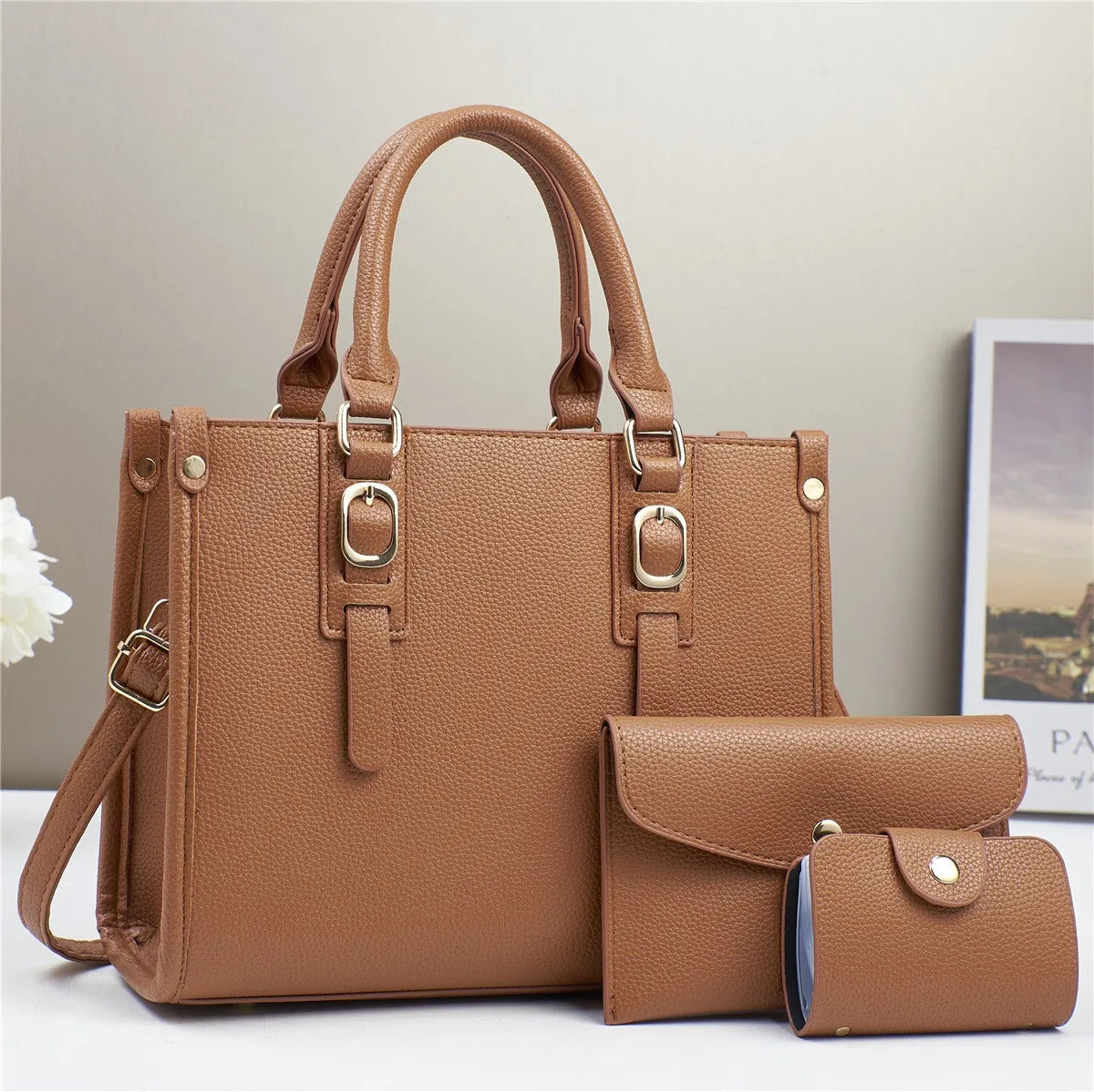 3pcs set Women Bags Soft PU Leather Handbag Purse Wallets Large Capacity Tote Shoulder Bag Girls Messenger Bags For School Work