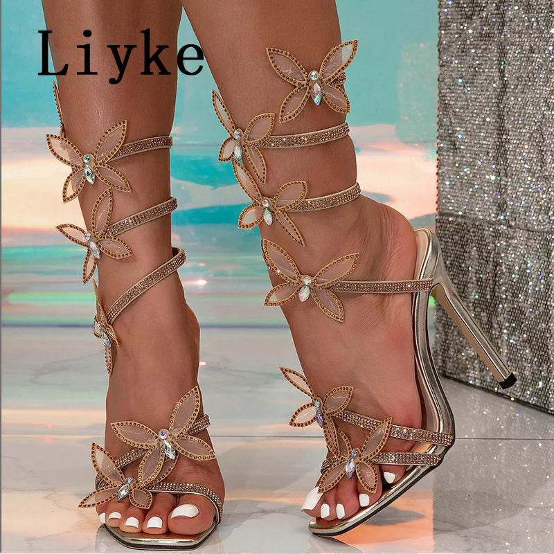 Fashion Glitter Rhinestones Butterfly High Heels