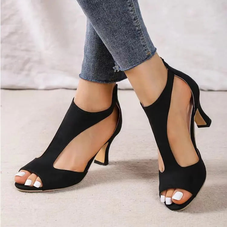 Zipper Back Chunky French High Heel