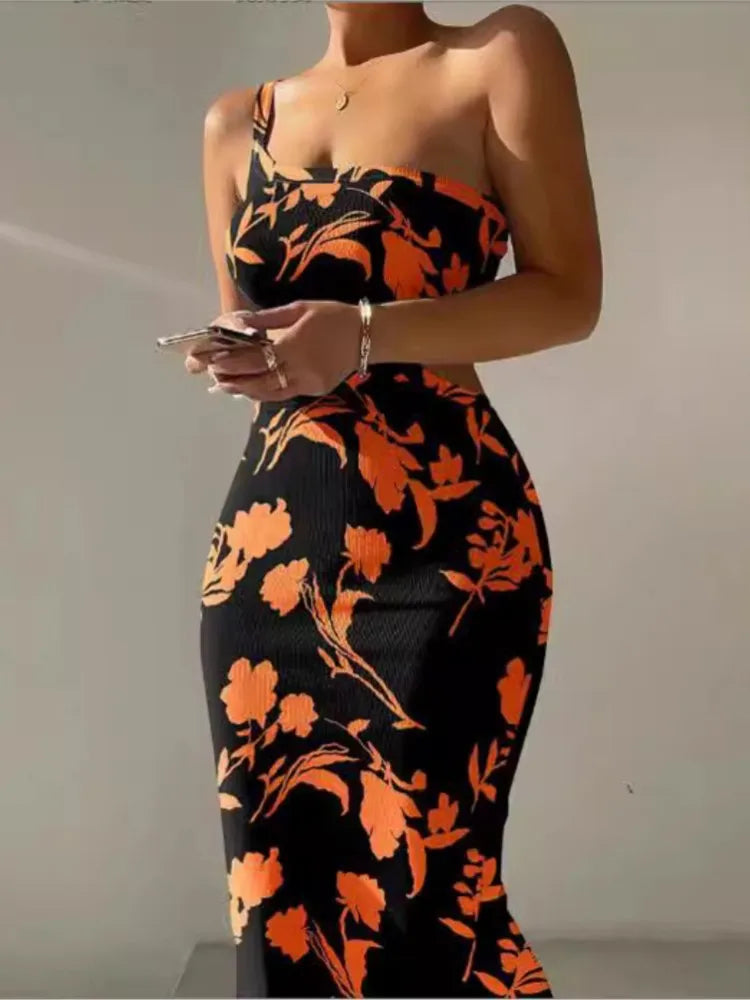 One Shoulder Hollow Out Stomach Dress