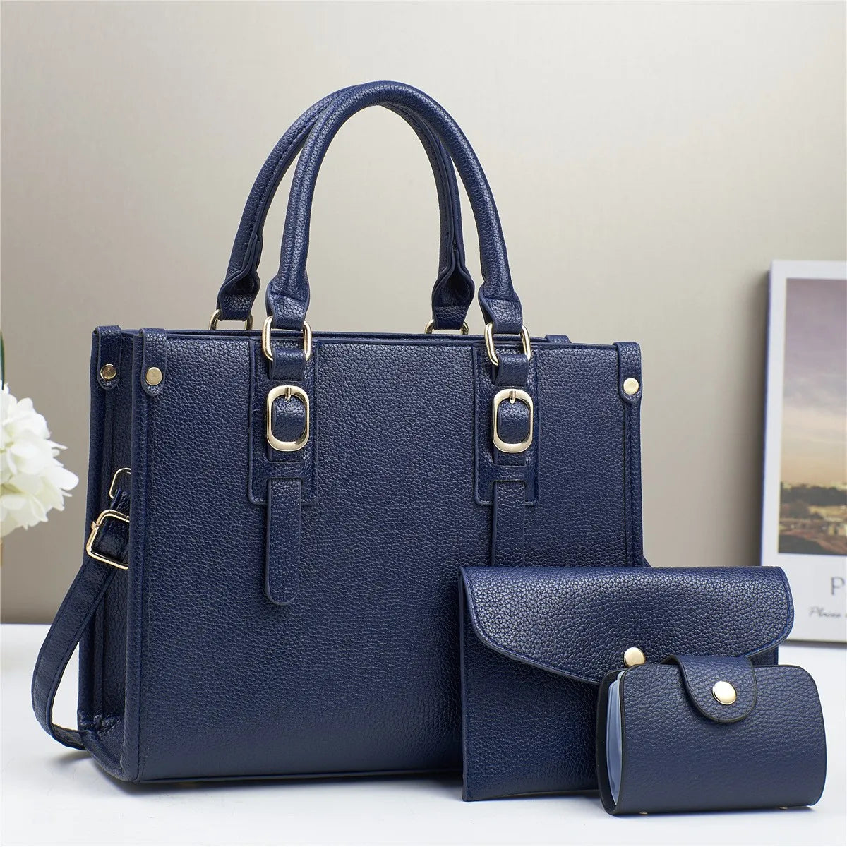 3pcs set Women Bags Soft PU Leather Handbag Purse Wallets Large Capacity Tote Shoulder Bag Girls Messenger Bags For School Work
