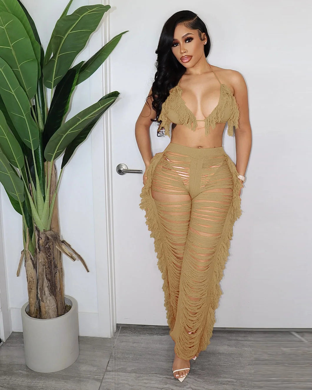 Bra Crop Top & Pants 2 Piece Set