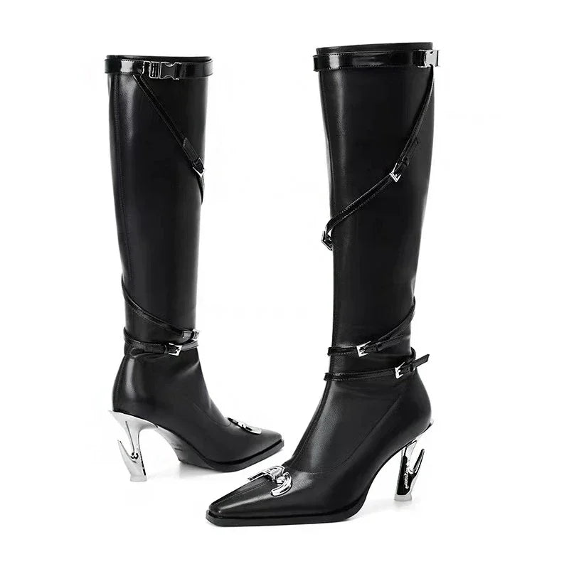 Spice Girl Zipper Knee High Leather Boots