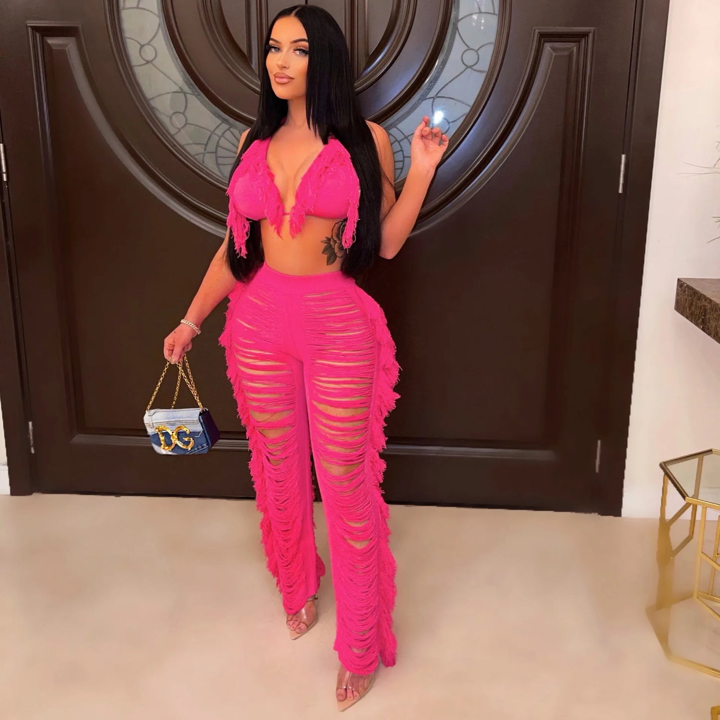 Bra Crop Top & Pants 2 Piece Set