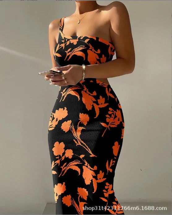 One Shoulder Hollow Out Stomach Dress